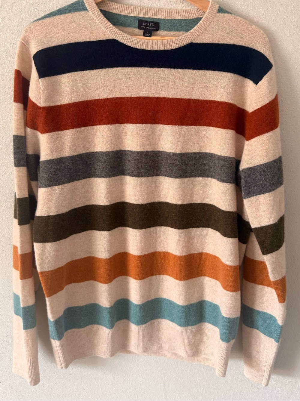 J. Crew Multicolor Striped Crewneck Sweater - 100 cashmere size L EUC